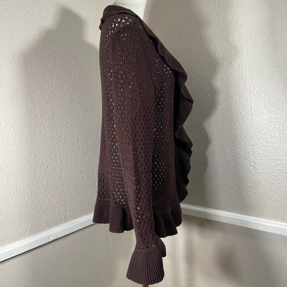 Vintage Open Front Crochet Ruffle Cardigan Size Medium 99s Faded Glory - Picture 6 of 9